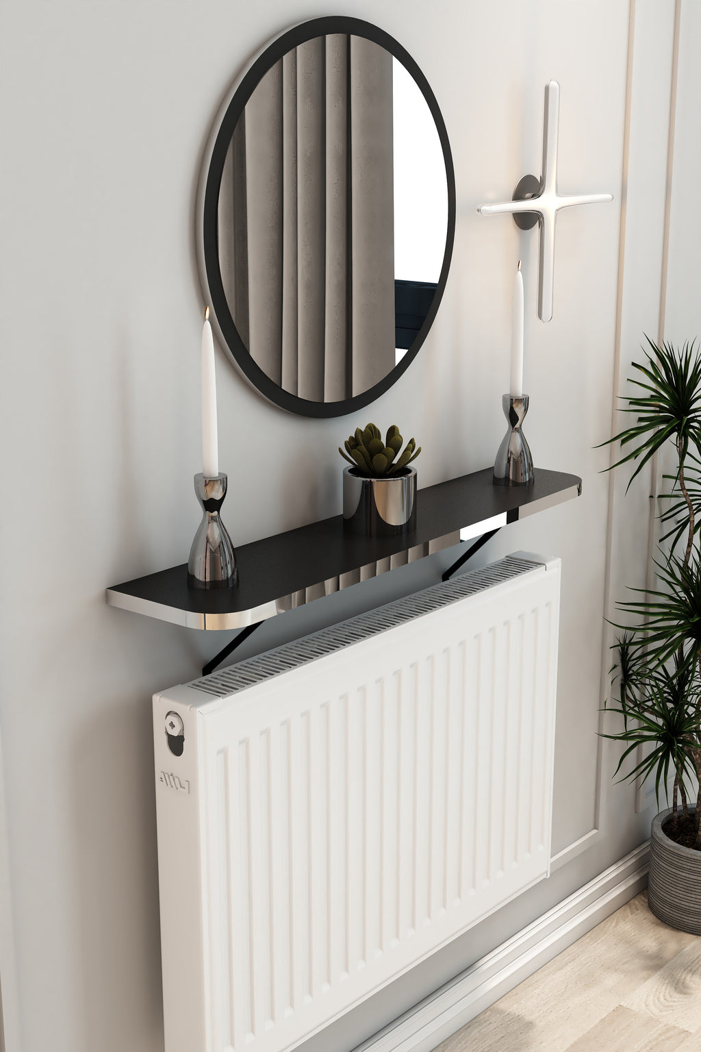 Petek Üstü Duvar Montajsız Oval Kenar Siyah-Gümüş Raf Siyah Ayak