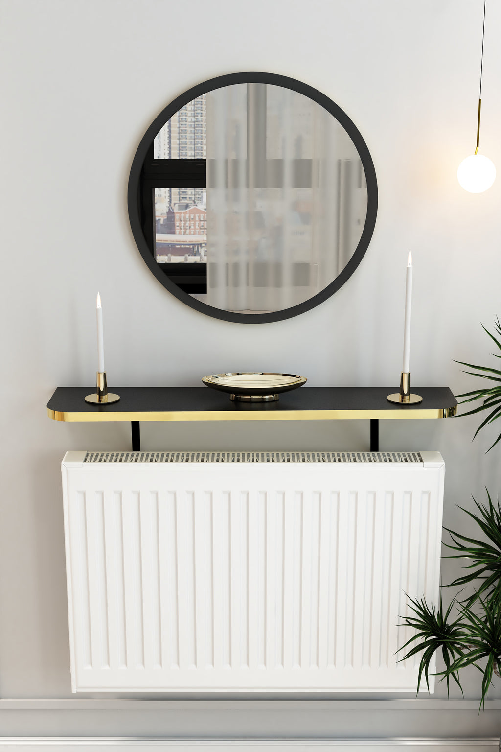 Petek Üstü Duvar Montajsız Oval Kenar Siyah-Gold Raf Siyah Ayak