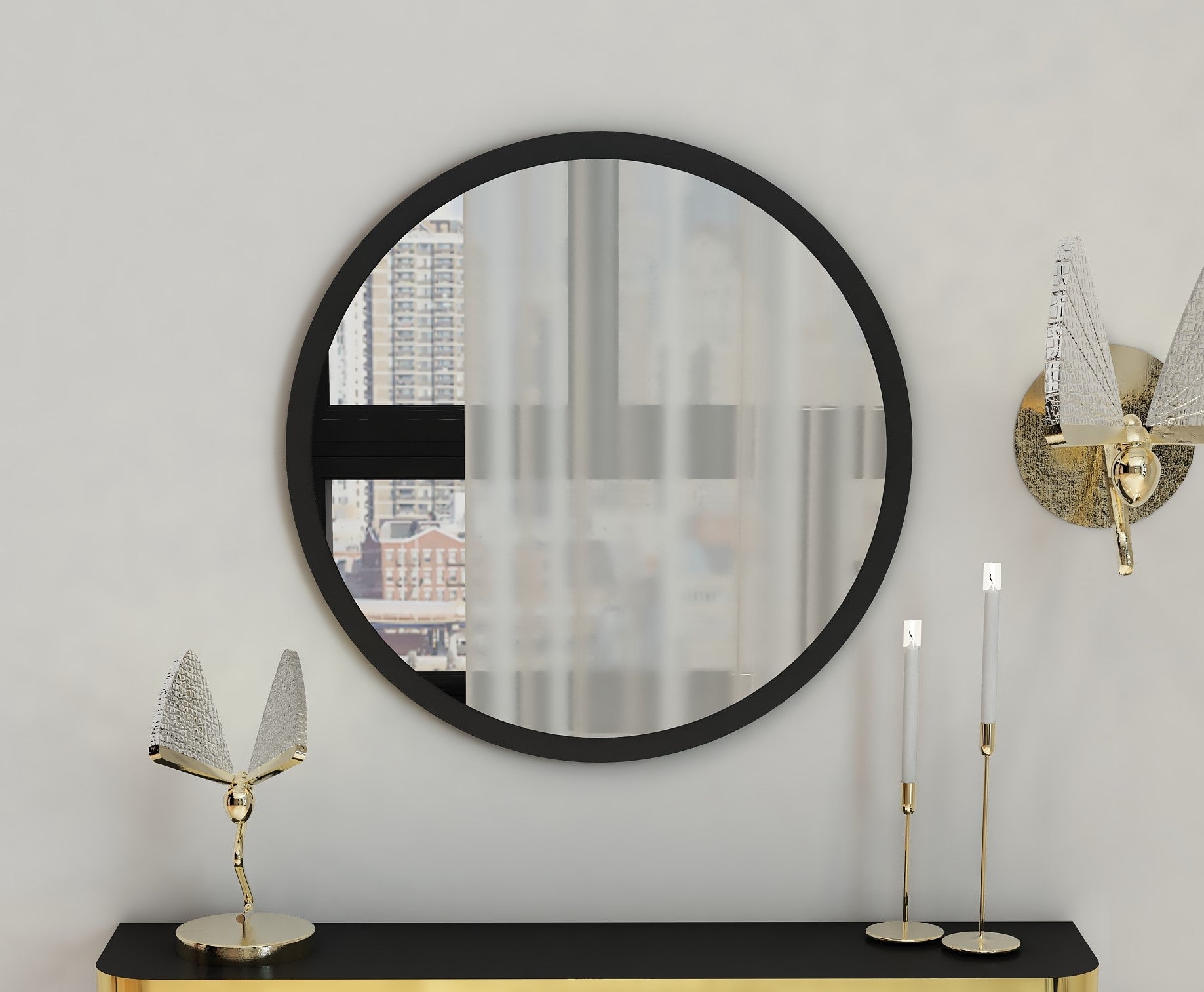 Yuvarlak Dekoratif Ayna Siyah Gold