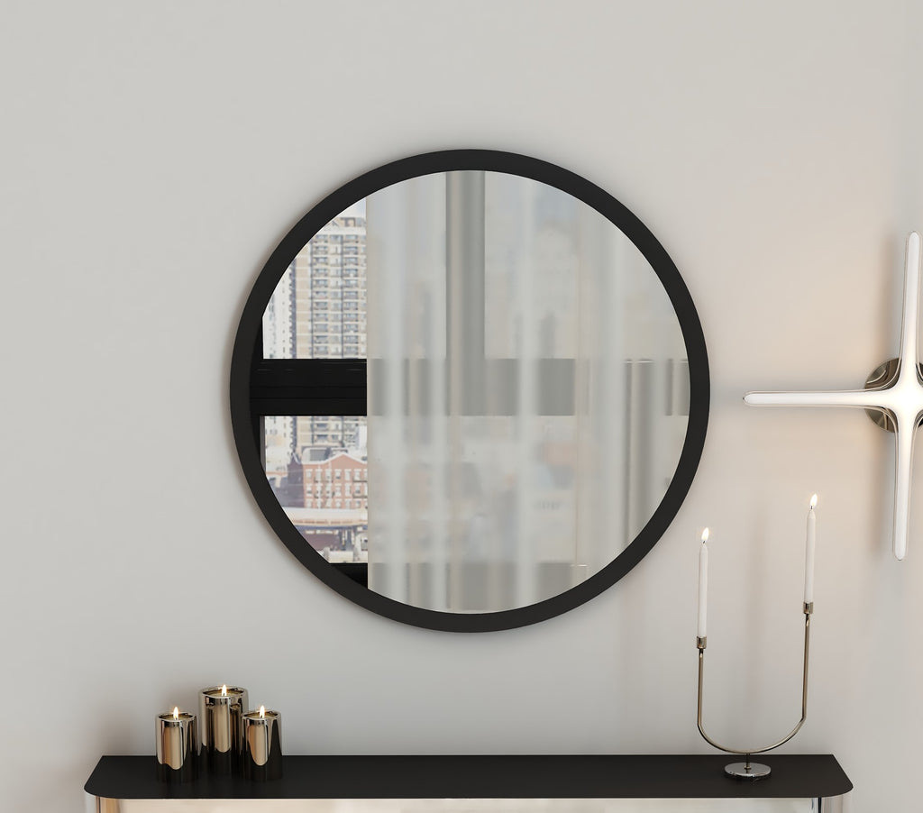 Yuvarlak Dekoratif Ayna Siyah Gümüş