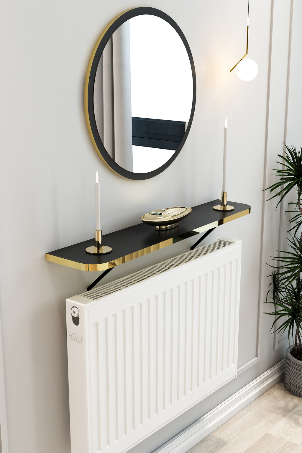 Petek Üstü Duvar Montajsız Oval Kenar Siyah-Gold Raf Siyah Ayak