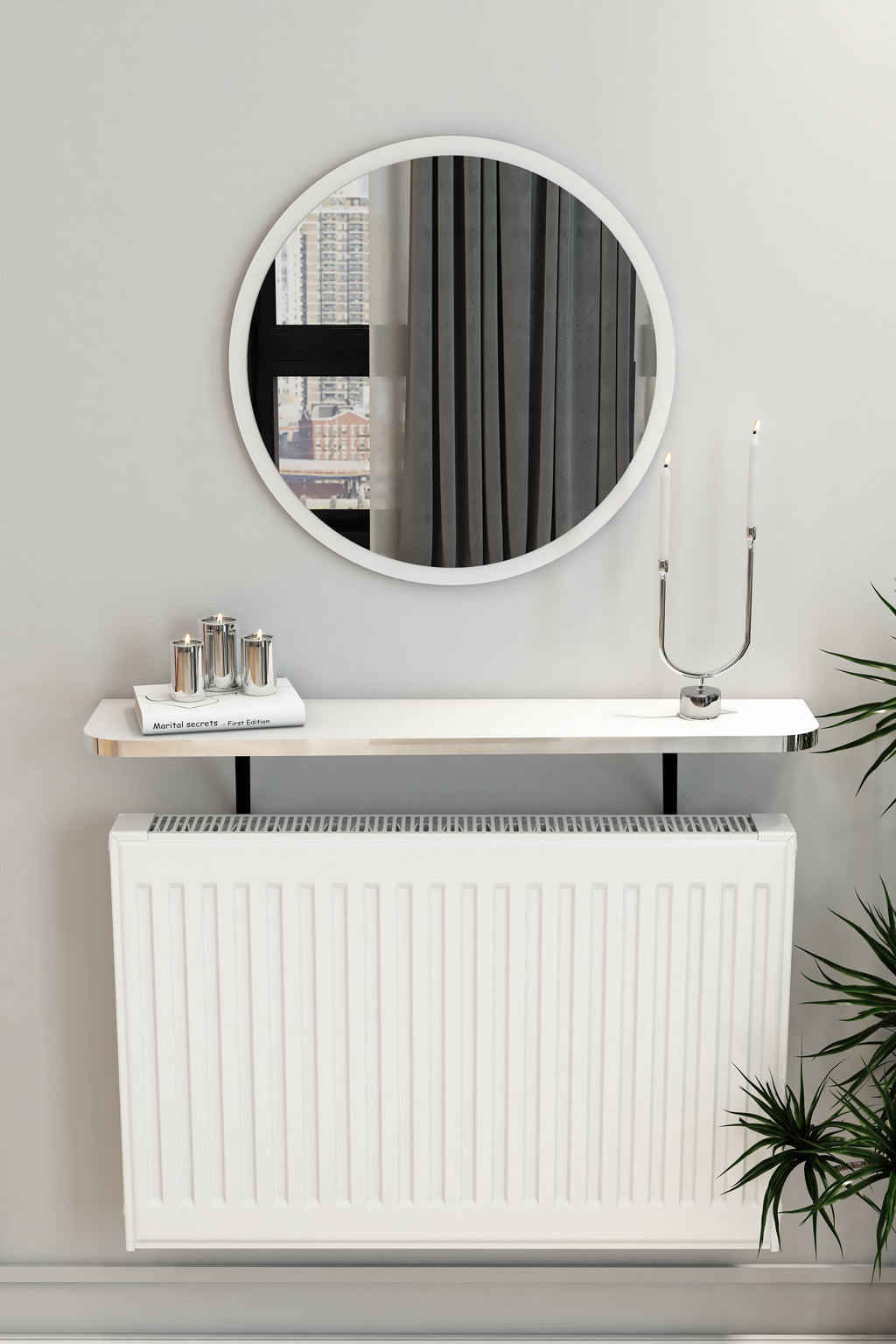 Petek Üstü Duvar Montajsız Oval Kenar Beyaz-Gümüş Raf Siyah Ayak