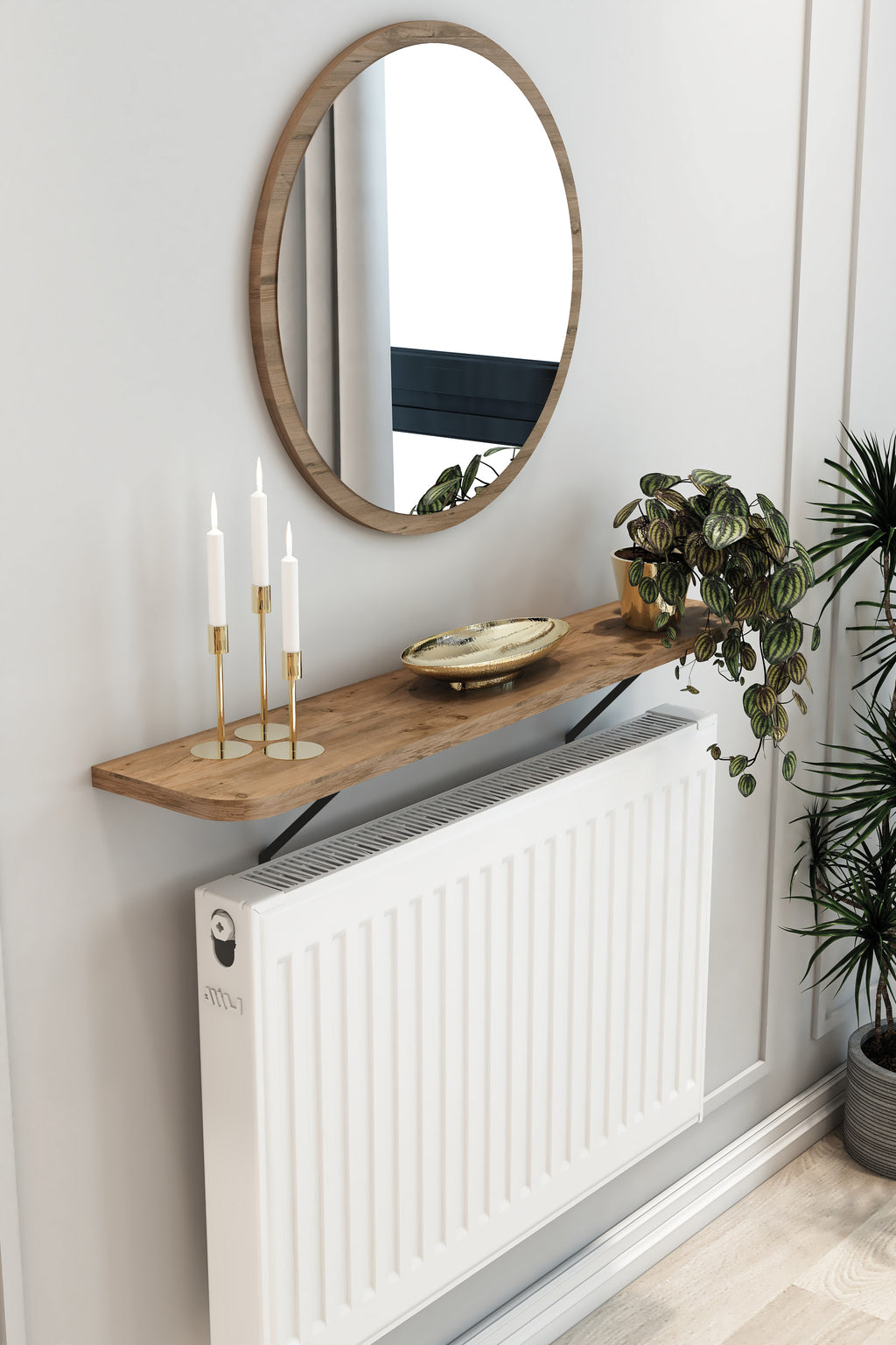 Petek Üstü Duvar Montajsız Oval Kenar Atlantik Çam Raf Siyah Ayak